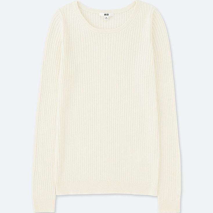 UNIQLO Women's Cotton Cashmere Ribbed Sweater, Off White, XXS | UNIQLO (US)
