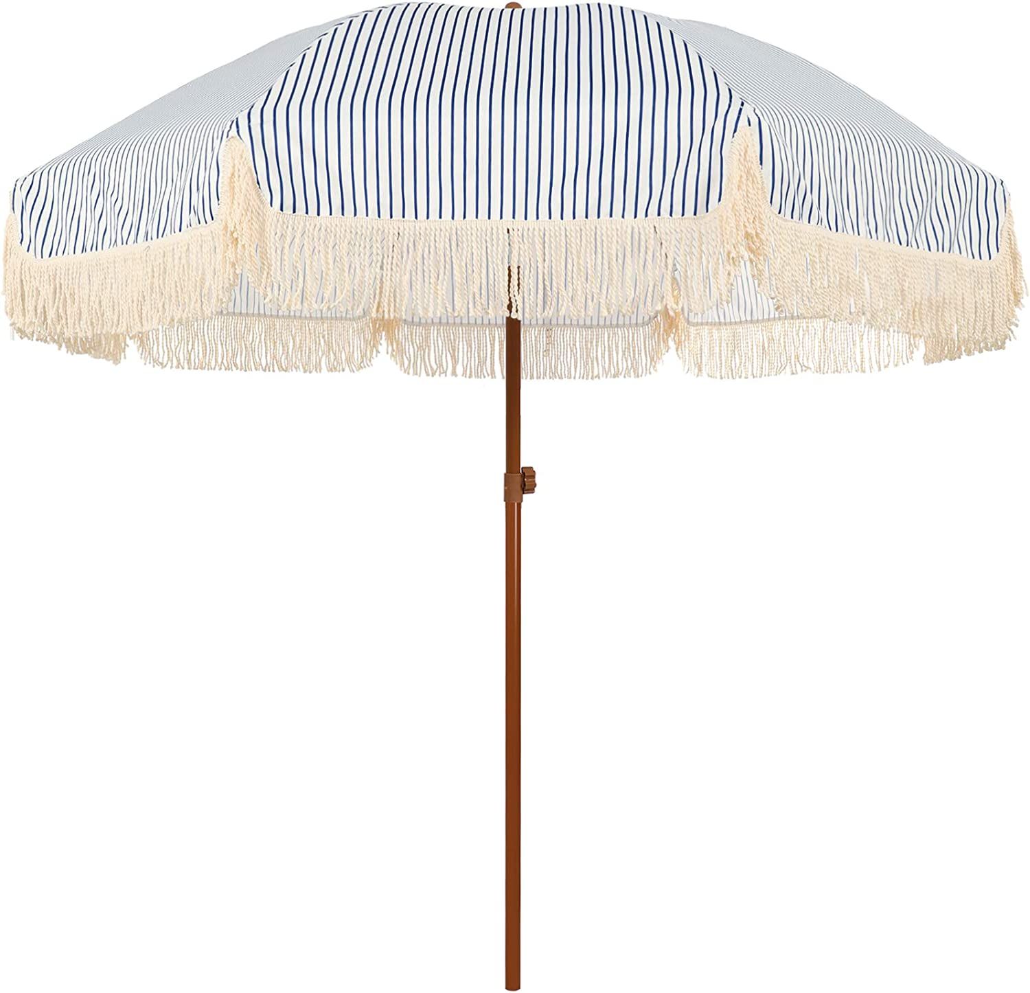 Amazon.com : AMMSUN 7ft Patio Umbrella with Fringe Outdoor Tassel Umbrella UPF50+ Wood Color Stee... | Amazon (US)