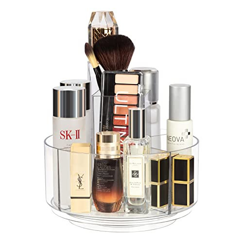 360° Rotating Makeup Organizer Clear Turntable Lazy Susan Organizer for Vanity, Bathroom Counter, Spinning Cosmetic Display Case with 5 Compartment Holder for Skin Care, Makeup Brushes, Lipsticks | Amazon (US)