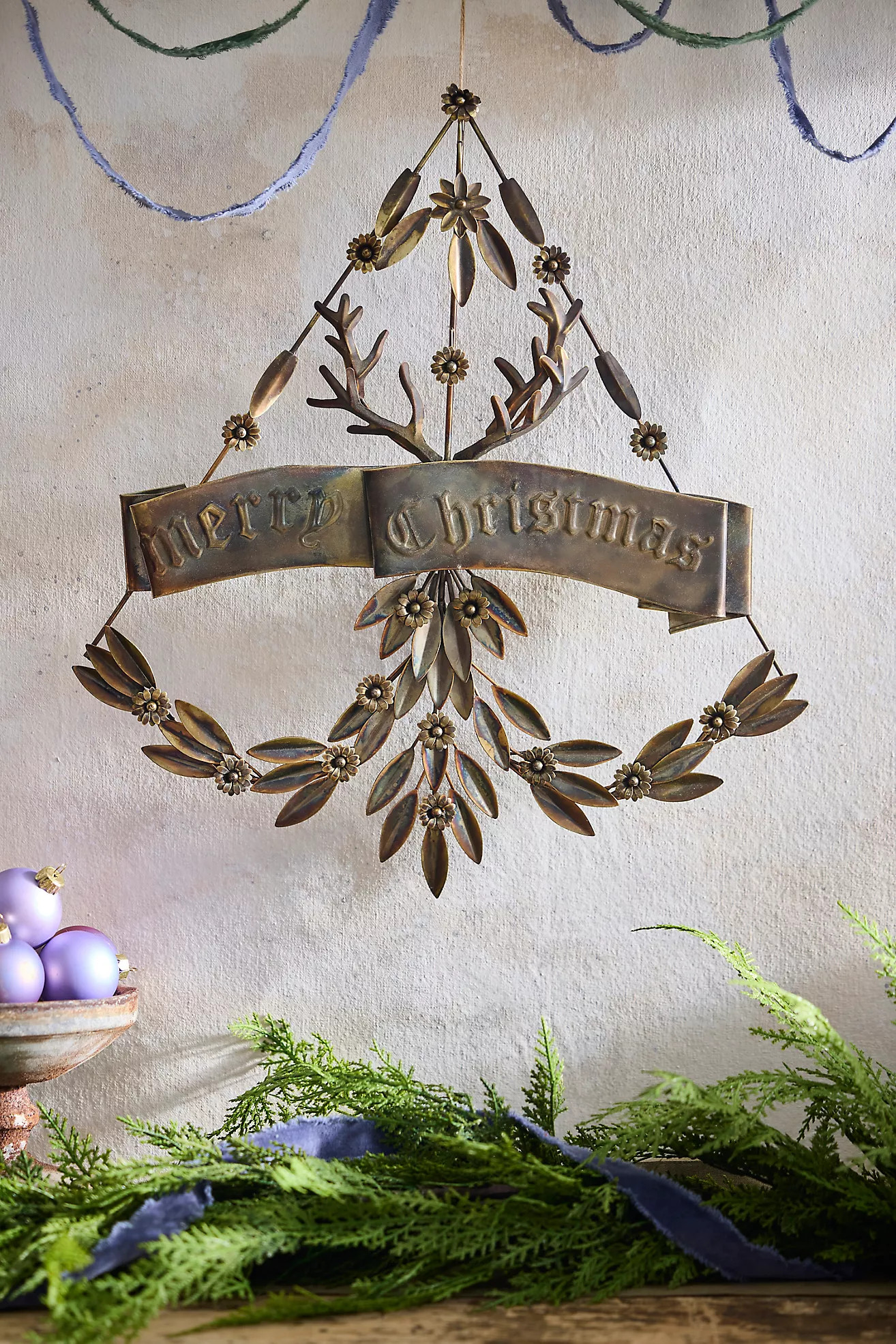 Merry Christmas Iron Wall Hanging in Gold at Terrain | Terrain