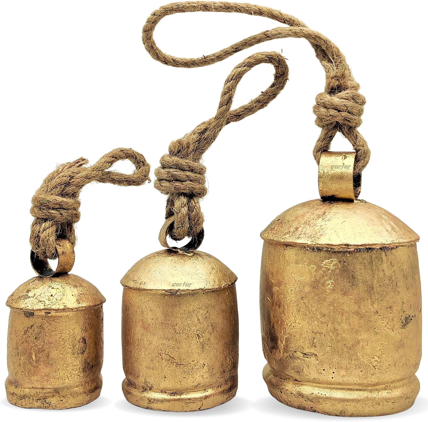 Shabby Chic Set of 3 Country Rustic Style Bells Handmade Metal Harmony Christmas Hanging Cow Bell Set on Jute Rope (Small) | Amazon (US)