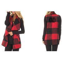 Monogrammed Buffalo Plaid Vest Women's Open Cardigan Red & Black Tunic | Etsy (US)