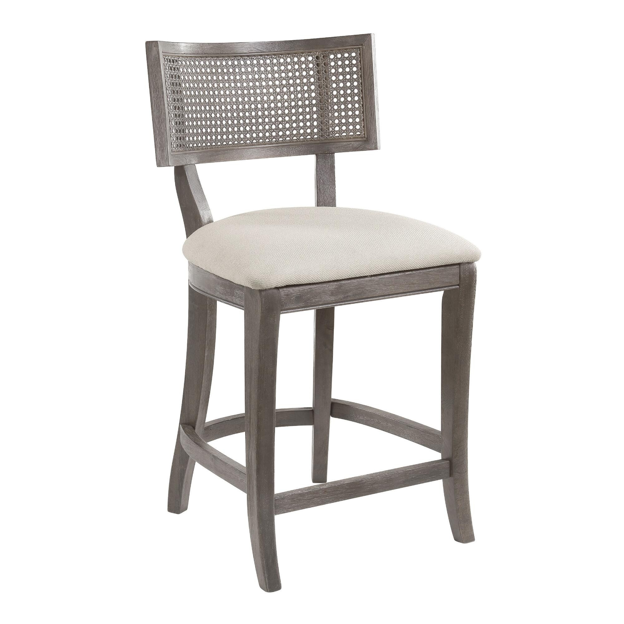 Wood and Linen Cane Back Jakob Counter Stool | World Market