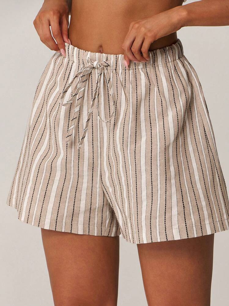 Forever 21 Pantalones cortos de lino a rayas casuales para mujer, elegantes para playa, resort y primavera | SHEIN