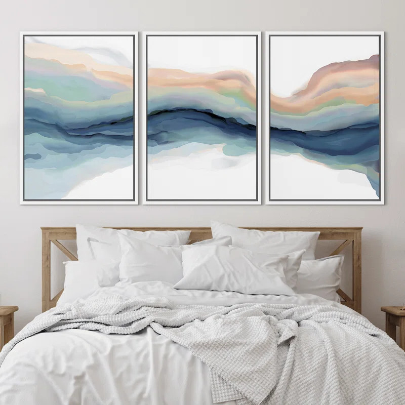 " Pastel Watercolor Teal Brown Multicolor Paint Stroke Abstract Landscape " 3 - Pieces Painting P... | Wayfair North America