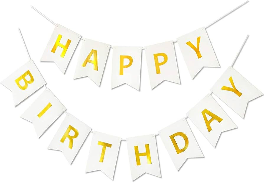 White Golden Happy Birthday Banner Sparkle Bunting Signs Birthday Party Supplies for Birthday Par... | Amazon (US)