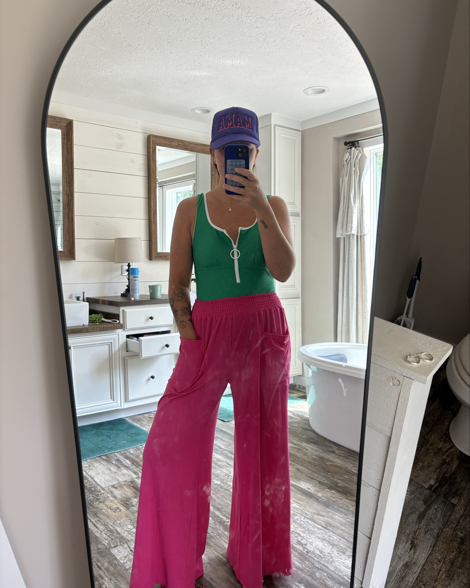 Headed to the pool in my favorite mom friendly one piece! Paired with my Mama hat and the best light weight pants…can’t go wrong! 

#LTKSeasonal #LTKSwim