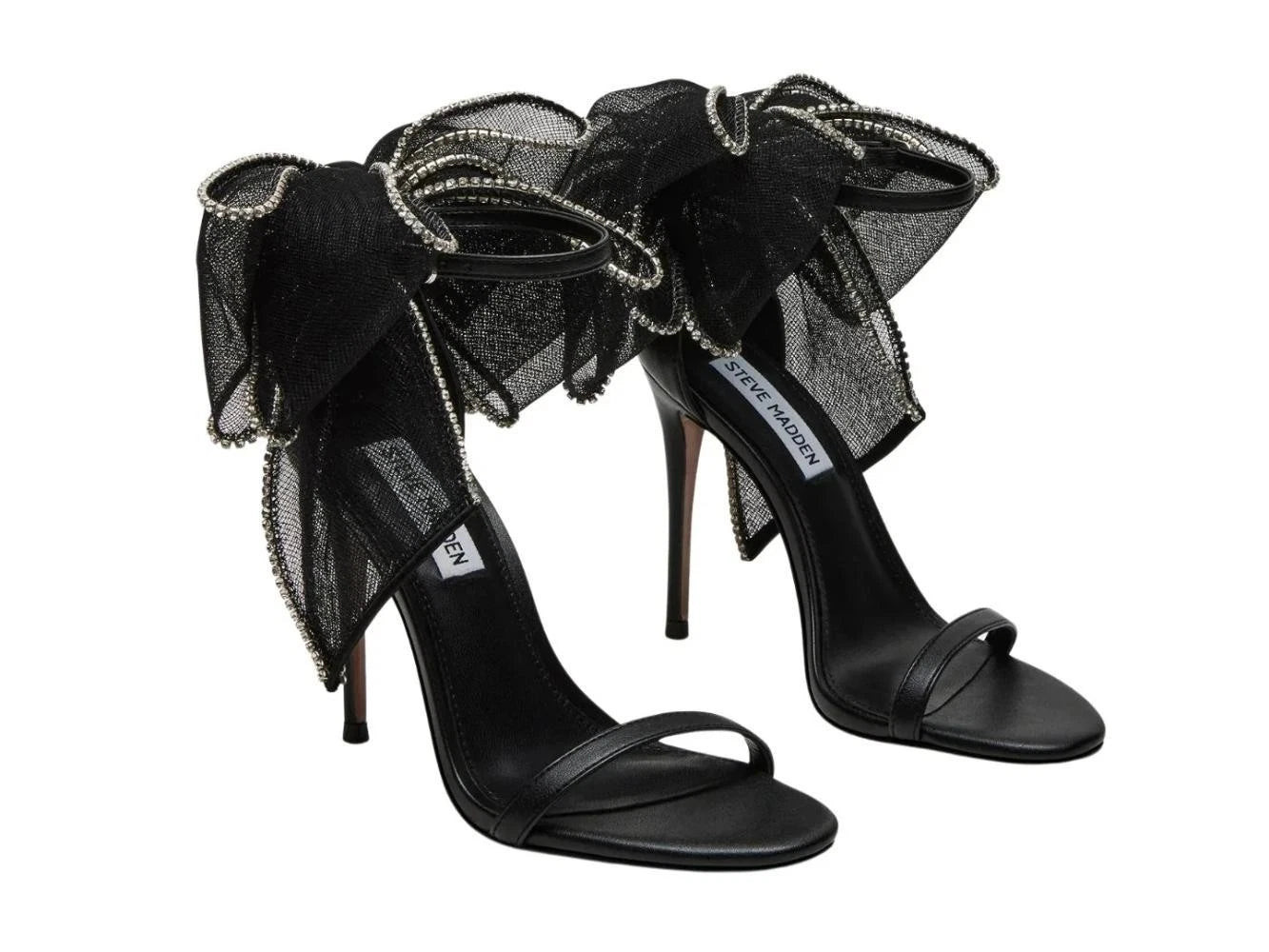Women's Steve Madden Benni Sandals Black Bow Embellished Stiletto Heel GAL696 | Shop Simon