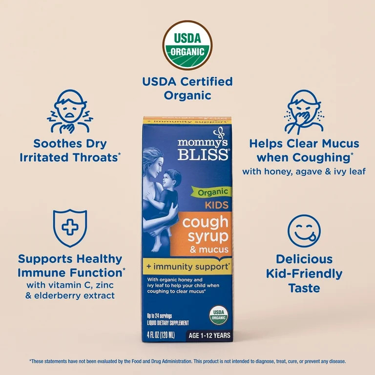Mommy's Bliss Kids, Organic Cough Syrup + Immunity Support, over the Counter, 4 fl oz - Walmart.c... | Walmart (US)