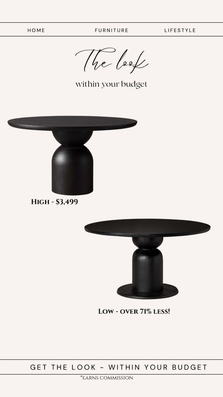 Splurge or save dining table black. Round dining table modern. Pedestal dining table look for less. 

#LTKhome #LTKsalealert
