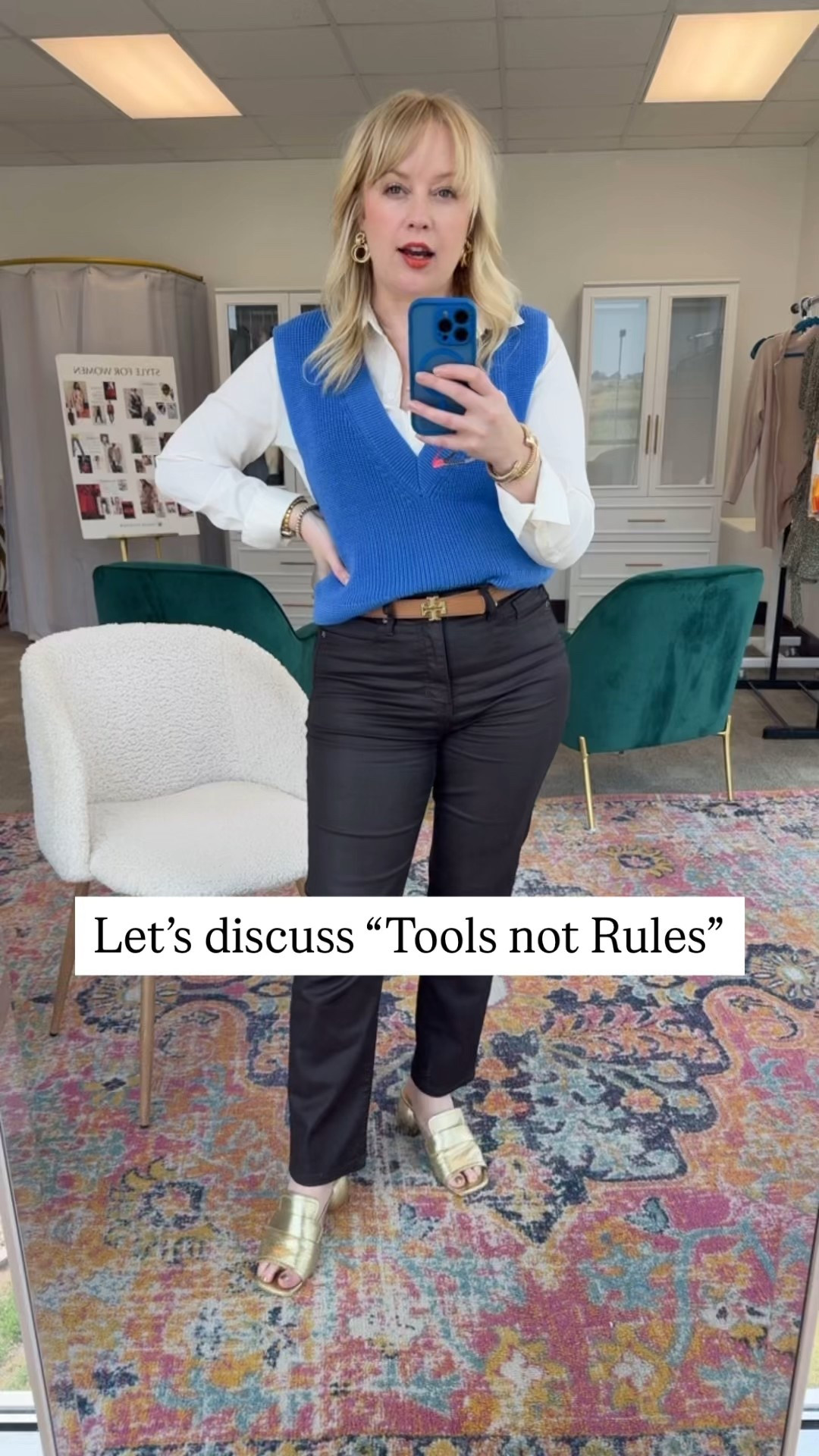 My tools not rules outfit. Although these coated denim jeans are best for autumns I still wear them as a spring. They are Banana Republic from a few years ago but I linked a very similar pair. Vest Old Talbots. 

#hocspring #hocautumn 

#LTKOver40 #LTKMidsize #LTKStyleTip