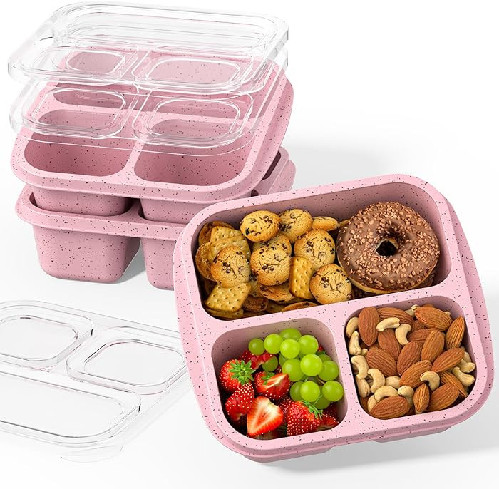 Snack Boxes (3 Pack) - Stackable Bento Boxes with 3 Compartments, Meal Prep Containers Reusable, ... | Amazon (US)