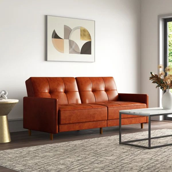 Benitez Twin 76'' Wide Faux Leather Tufted Back Convertible Sofa | Wayfair North America