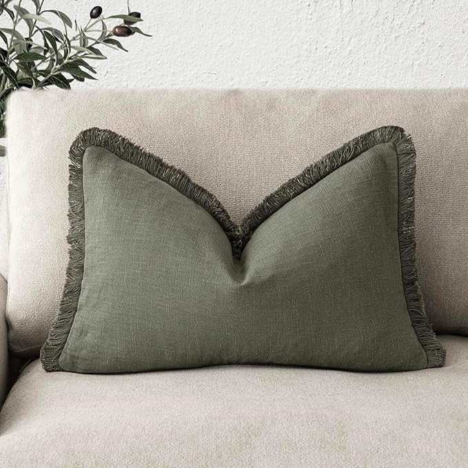 Foindtower Decorative Linen Fringe Lumbar Throw Pillow Covers Cozy Boho Farmhouse Cushion Cover w... | Amazon (US)