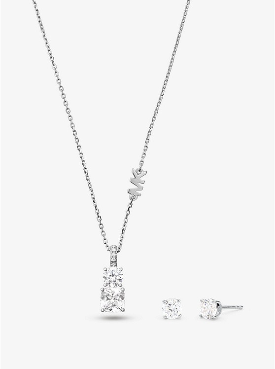 Precious Metal-Plated Sterling Silver Stone Necklace and Stud Earrings Set | Michael Kors US