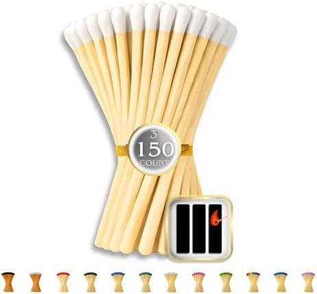 150 Count | 3" White Matches | Strikers Included | Color Tip Wooden Match | Refill for Matchstick... | Amazon (US)