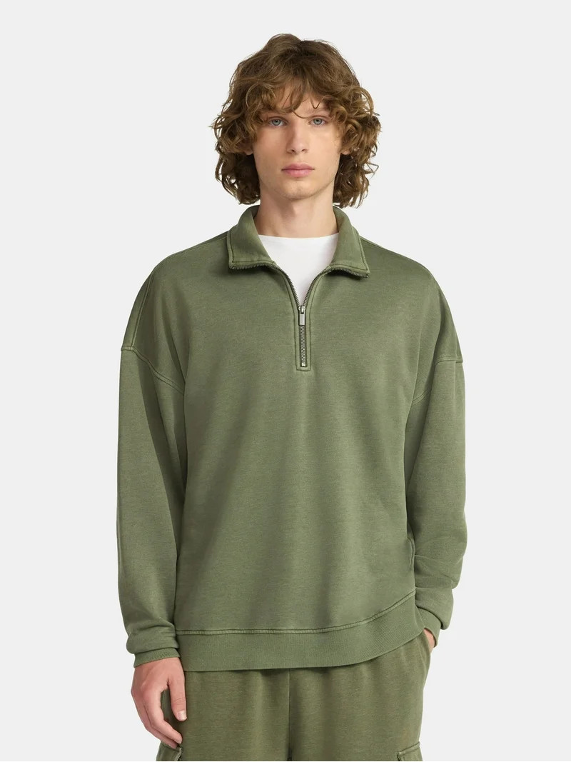 No Boundaries Oversized Quarter Zip Pullover with Long Sleeves, Men's & Big Men's | Walmart (US)