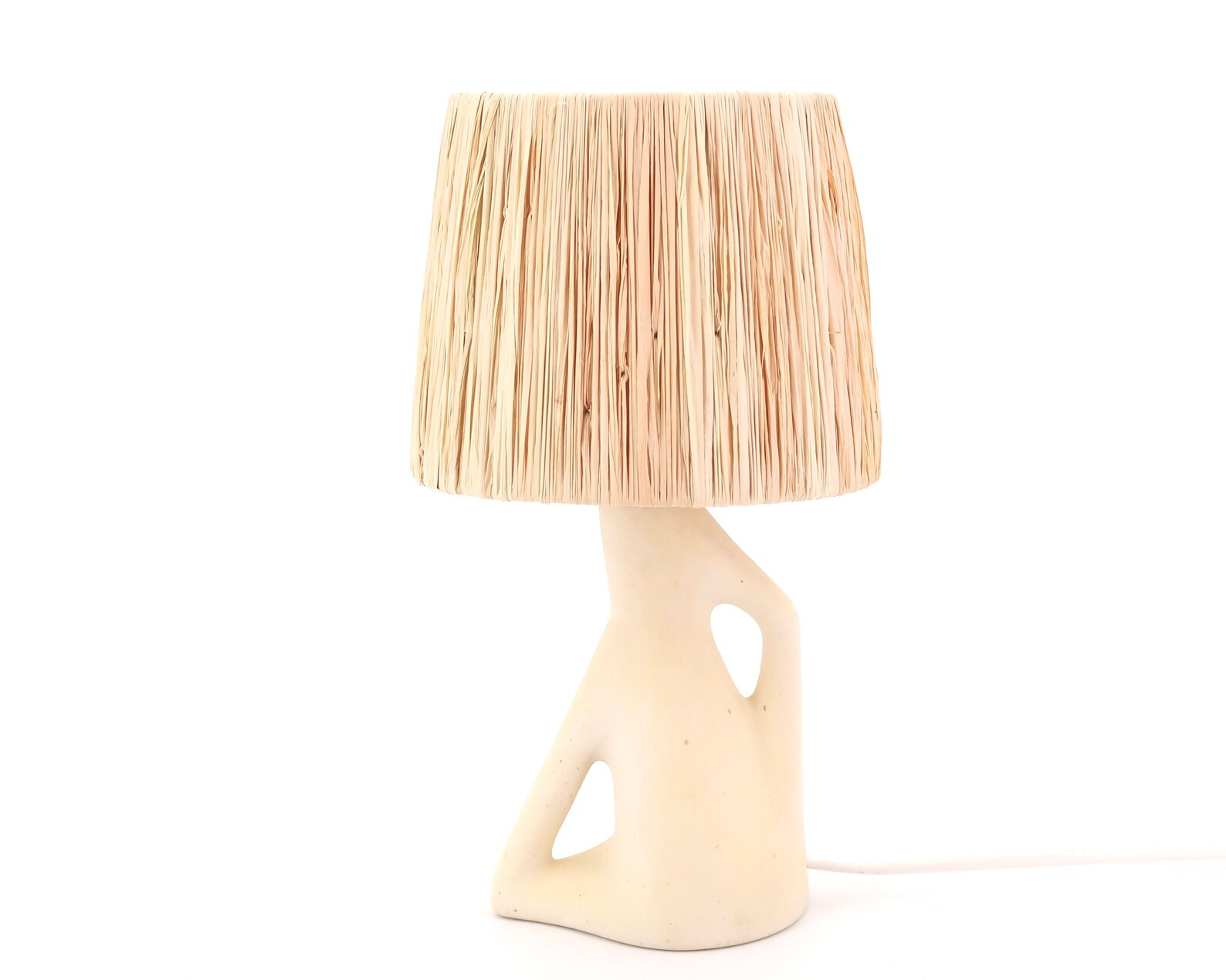 French free form white ceramic table lamp, raffia shade, 1950s / Mid century modern, Georges Jouv... | Etsy (US)
