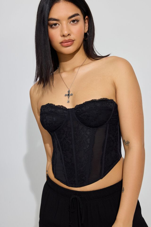 Lace Mesh Balconette Bustier Top | Garage Clothing