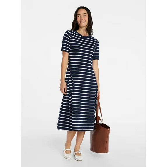 Time and Tru Women's Seamed Cotton Midi Dress, Sizes XS-XXXL | Walmart (US)