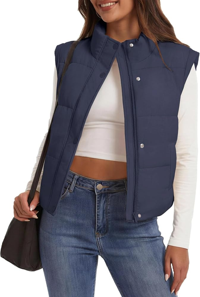 SMENG Womens Puffer Vest Sleeveless Cropped Inside Pocket Lightweight Puffy | Amazon (US)