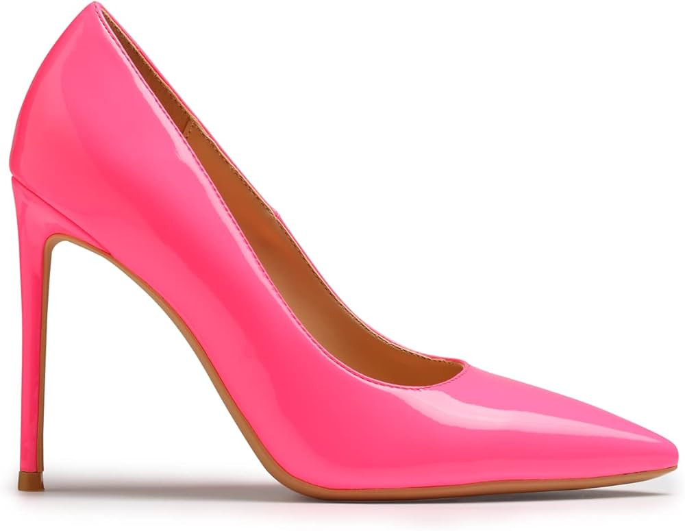 DELONIX REGIA Women's Pumps 4 inch High Heels for Women Pointy Closed Toe Patent Leather Sexy Sti... | Amazon (US)