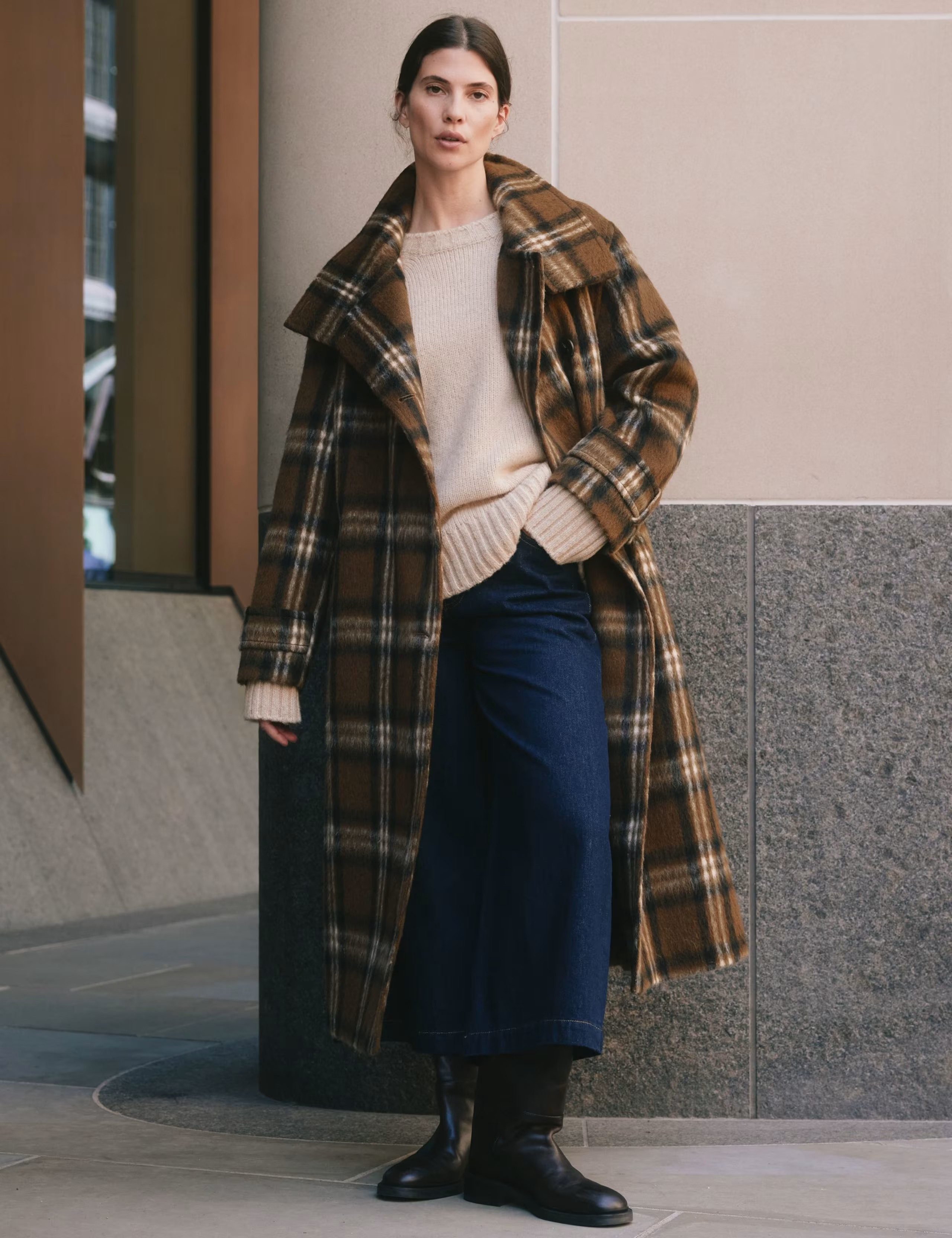 Checked Oversized Longline Coat with Wool | Marks & Spencer (UK)