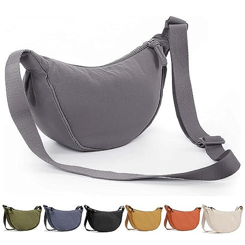 Dumpling Bags for Women, Nylon Crescent Bag Cross Body Bag with Adjustable Strap Solid Color Cross Body Bag for Travel Work School Daily Use (Grey) | Amazon (UK)
