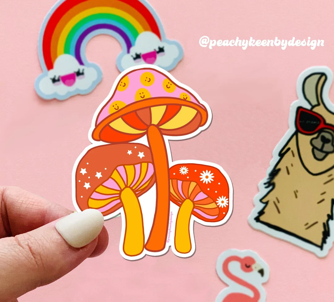 STICKER Retro 60s & 70s Mushrooms | Skateboard Sticker, Car Sticker, Laptop Vinyl Sticker, Weathe... | Etsy (US)