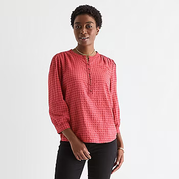 new!St. John's Bay Womens Crew Neck Long Sleeve Blouse | JCPenney