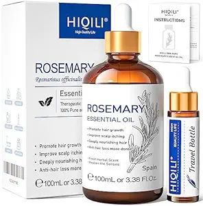 HIQILI 100ML Rosemary Essential Oil, Included 10ML Travel Bottle, 100% Pure for Hair Growth, Stre... | Amazon (US)
