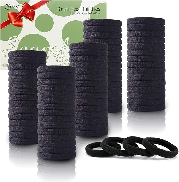 Bessrung 100PCS Black Hair Ties for Women Girls, Seamless Thick Black Hair Band, Elastic Hair Tie... | Amazon (US)