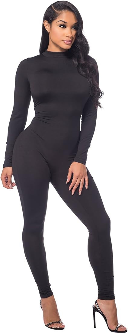 Sedrinuo Women Autumn Long Sleeve High Neck Bodycon Tight Full Length Jumpsuits Rompers | Amazon (US)