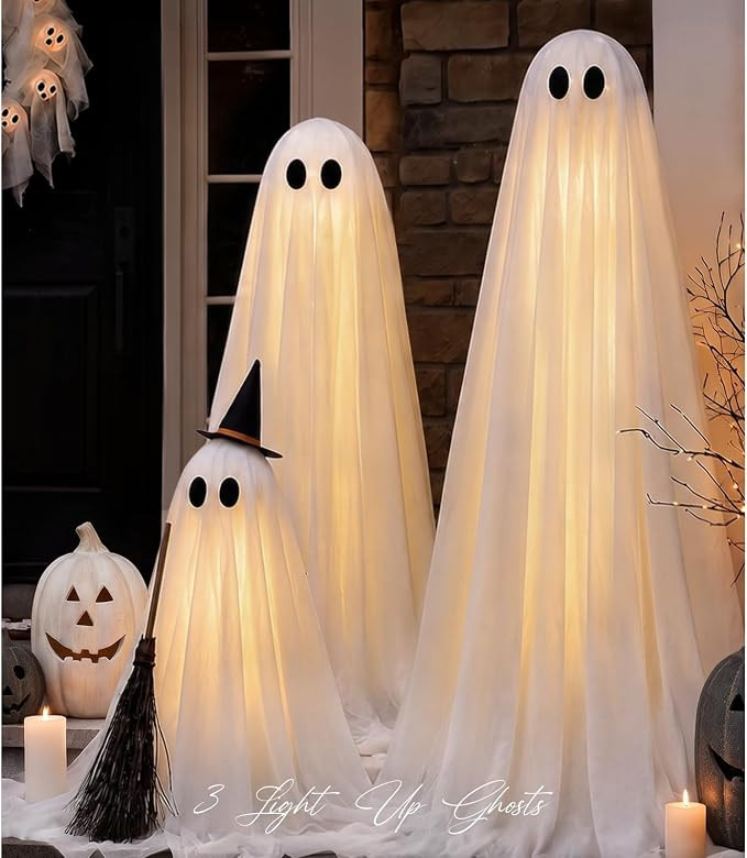 Halloween Decorations Outdoor - Set of 3 Light Up Ghosts with Timer Remote | Amazon (US)