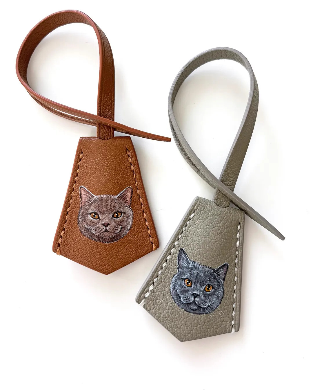 Custom Hand-painted Pet Portrait Leather Bag Tag | Personalized Pet Charm | Dog Cat Lover Gift - ... | Etsy (US)