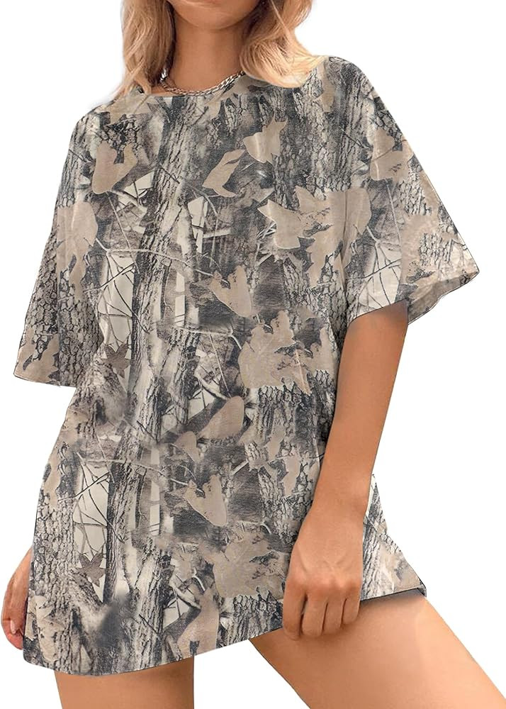 Ziesexy Camo Shirt Women Oversized Short Sleeve T-Shirts Crew Neck Camouflage Shirt Teen Girls Ca... | Amazon (US)