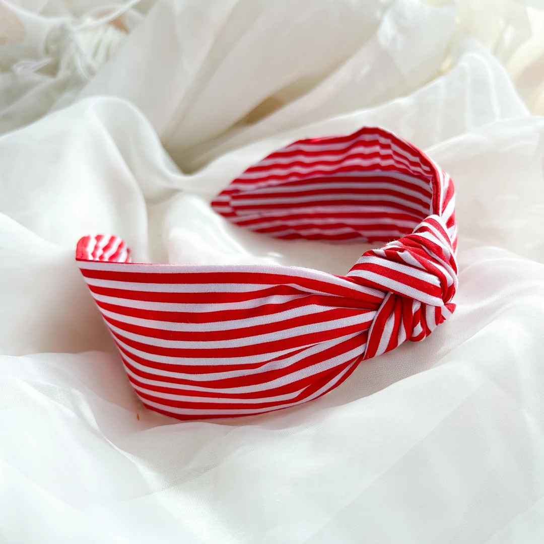Red and White Stripe Headband Knotted Headband, Summer Hair Accessory, Top Knot Hairband, Fashion... | Etsy (US)