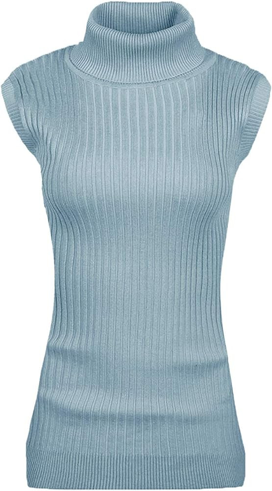 v28 Women Sleeveless High Neck Turtleneck Stretchable Knit Sweater Top | Amazon (US)