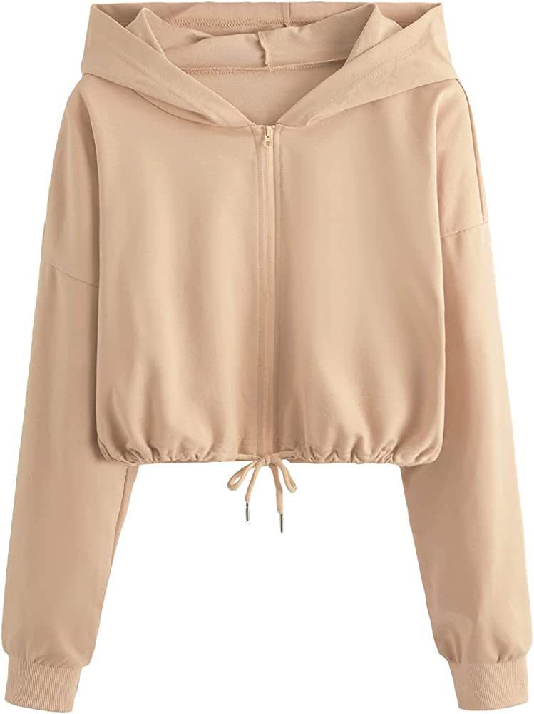 SweatyRocks Women's Casual Full Zip Crop Top Hoodie Sweatshirt Jacket | Amazon (US)