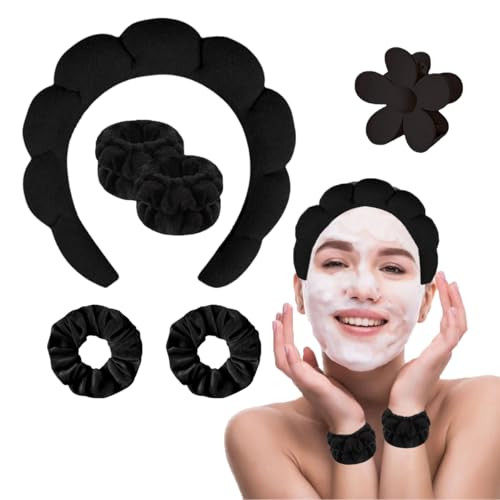 RICHTOP Skincare Headband Wristband Set Spa Headband for Washing Face Makeup Headband with Hair Clips Black Cute Skin Care Headband Hair Accessories Women Gifts for Christmas | Amazon (US)