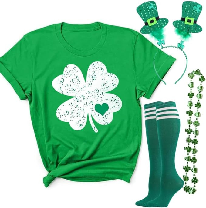 YOKVAN St Patricks Day Women Short Sleeve Summer T-Shirts Lucky Shamrock Funny Easy Costume Acces... | Amazon (US)