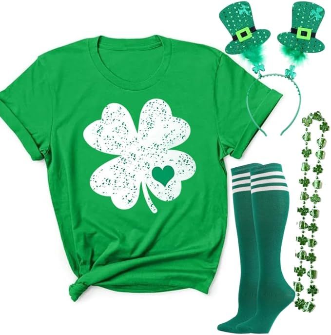 YOKVAN St Patricks Day Women Short Sleeve Summer T-Shirts Lucky Shamrock Funny Easy Costume Acces... | Amazon (US)