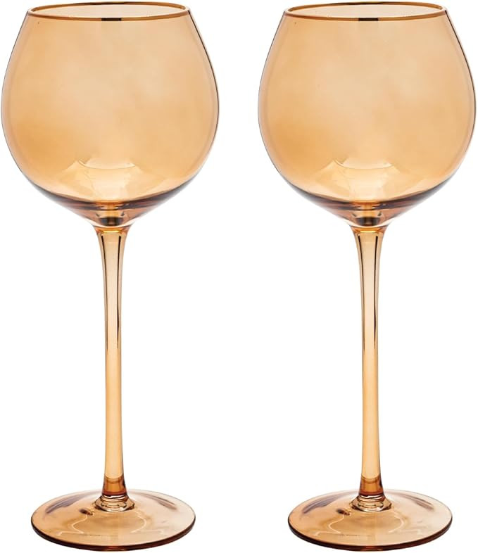 Wine Glasses, 17 Ounce Amber Wine Glass with Gold Rim, Set of 2 Stemmed Wine Glasses for Red and ... | Amazon (US)