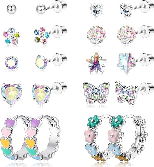 SAILIMUE 10 Pairs Hypoallergenic Screw Back Earrings for Women Girls 316L Stainless Steel Heart C... | Amazon (US)