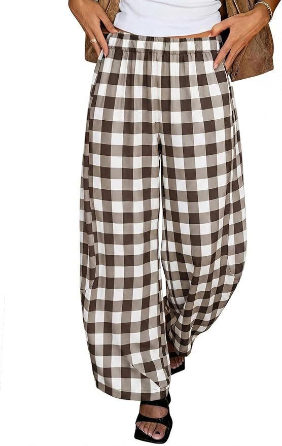 Tankaneo Womens Wide Leg Palazzo Pants Casual Barrel Baggy Pants Elastic High Waist Comfy Trouser... | Amazon (US)