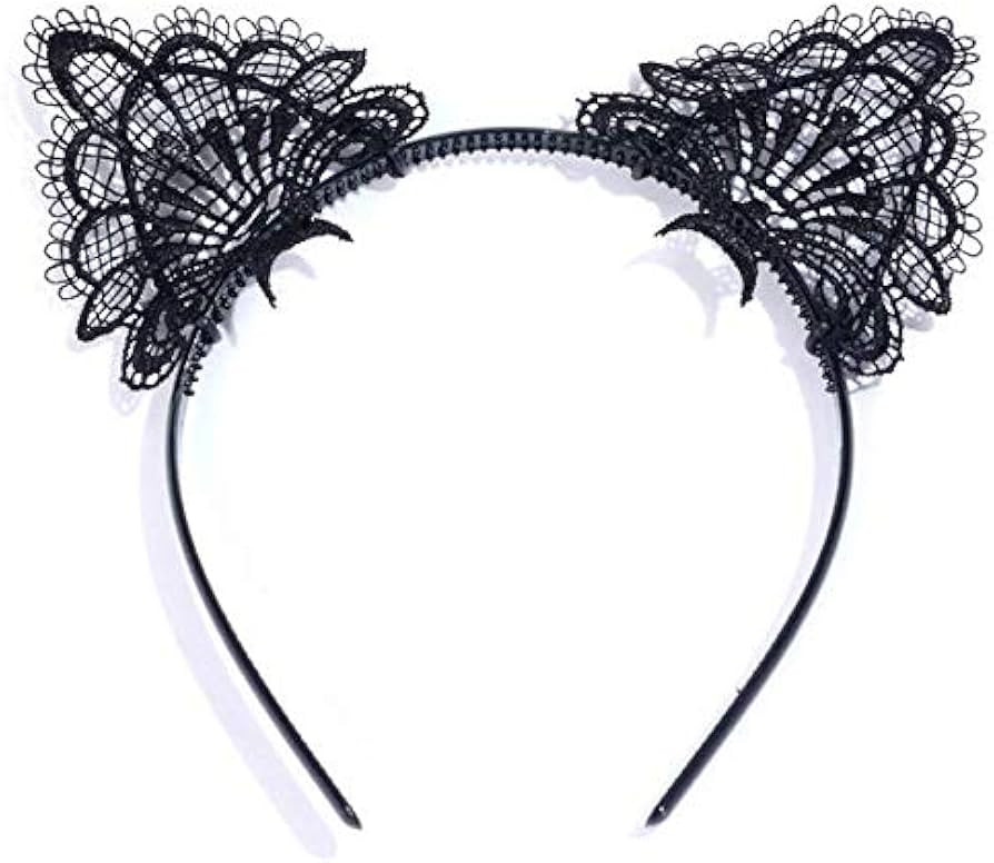 WOIWO Sexy Lace Cat Ears Headband Party Costume Daily Decorations Party Headwear for Women Girls | Amazon (US)