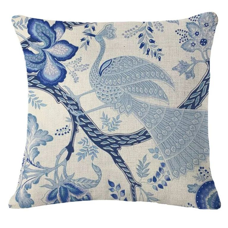 Riapawel Blue Chinoiserie Porcelain Inspiration Custom Cotton Linen Decorative Throw Pillow Case ... | Walmart (US)