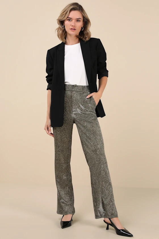 Shiniest Stance Gold Glitter High-Rise Wide-Leg Trousers | Lulus