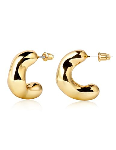 14K Gold Plated Chunky Open Hoop Earrings for Women 925 Sterling Silver Post Hypoallergenic Thick Hoop Earrings for Women | Amazon (US)