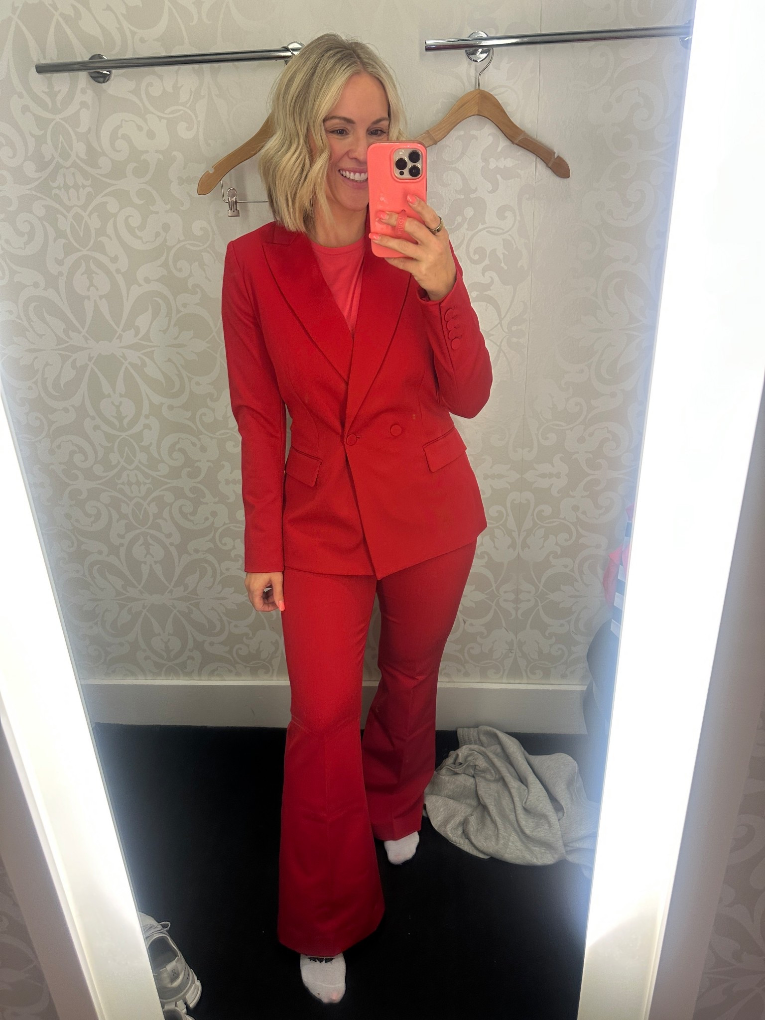 Red suit…size 6 blazer, size 8 pants! The prettiest red!!! Close to poppy! #hocspring 

#LTKWorkwear #LTKFindsUnder100 #LTKSaleAlert